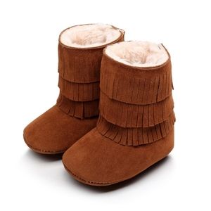 ❣️5 for $25 🍁FALL🍁 Brown Suede Fringe Fur Baby Boots